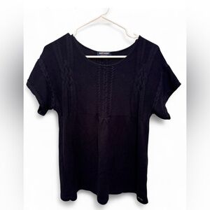 Saint James Made in France Navy Short Sleeve Cable Knit Sweater Top